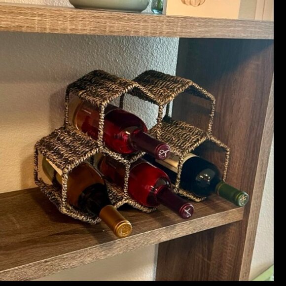 Countertop Wine Rack, Seagrass/Metal Wine Rack, Tabletop for Various Wine Bottle - Picture 4 of 6